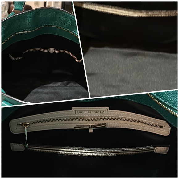 Authentic Henri Bendel Teal Caviar Leather Carlyle Tote w/Black Accent Stripe - Picture 12 of 17